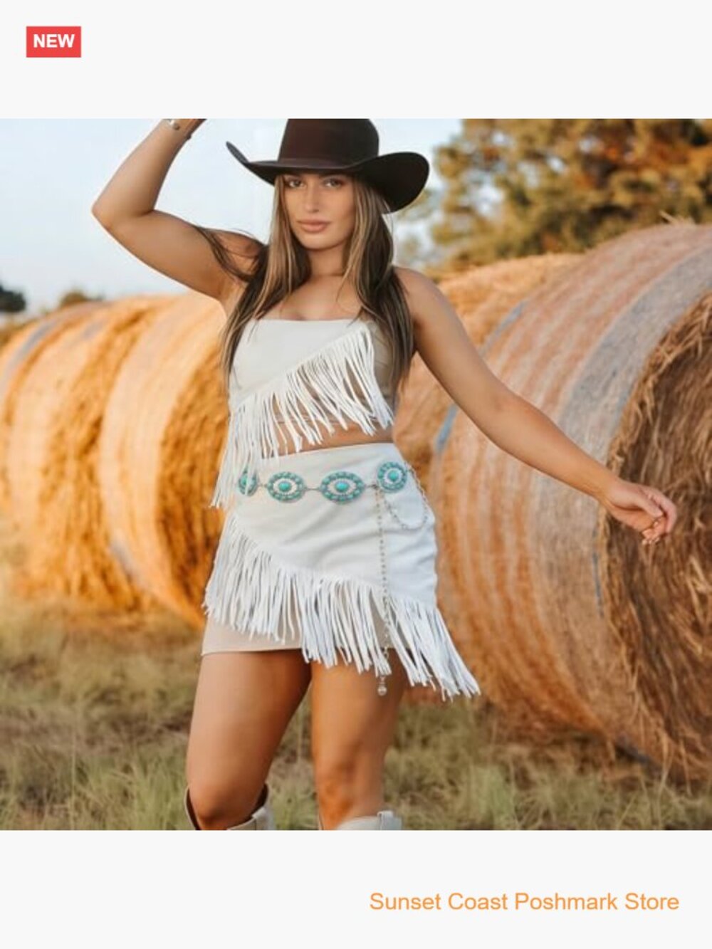 Western Turquoise Concho Chain Belt for Cowgirl Waist Dress Jeans - Picture 5 of 6